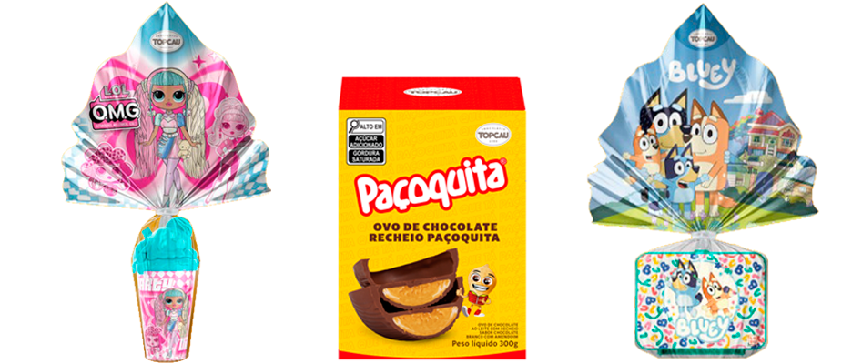 Imagem destaque: Grupo Marilan lança ovos de Páscoa em parceria com Paçoquita, LOL OMG e Bluey