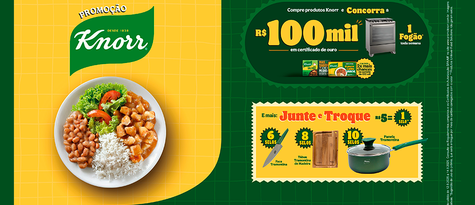 Imagem destaque: Promoção da Knorr sorteará um fogão por semana e R$ 100 mil em certificados de ouro
