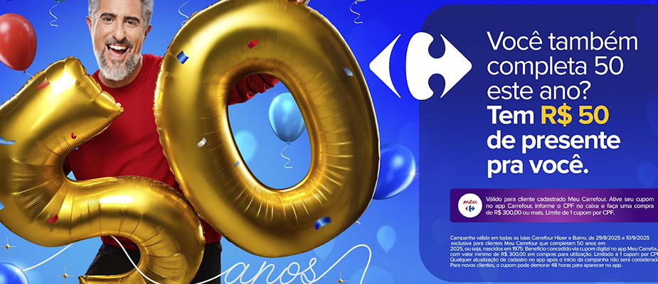 Imagem destaque: Carrefour oferece cupom de R$ 50 para clientes nascidos em 1975