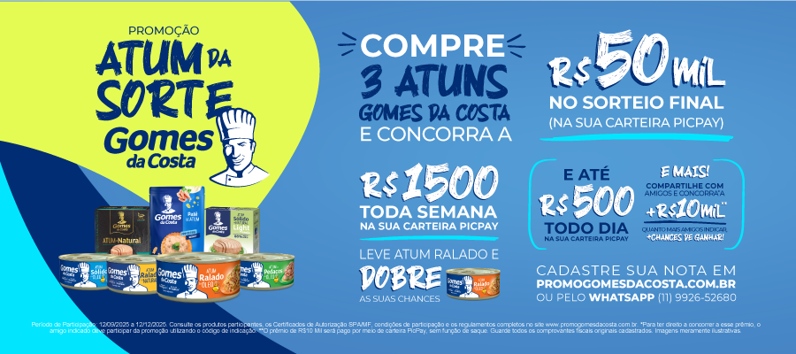 Imagem destaque: Gomes da Costa lança a promoção “Atum da Sorte” com prêmio de até R$ 50 mil