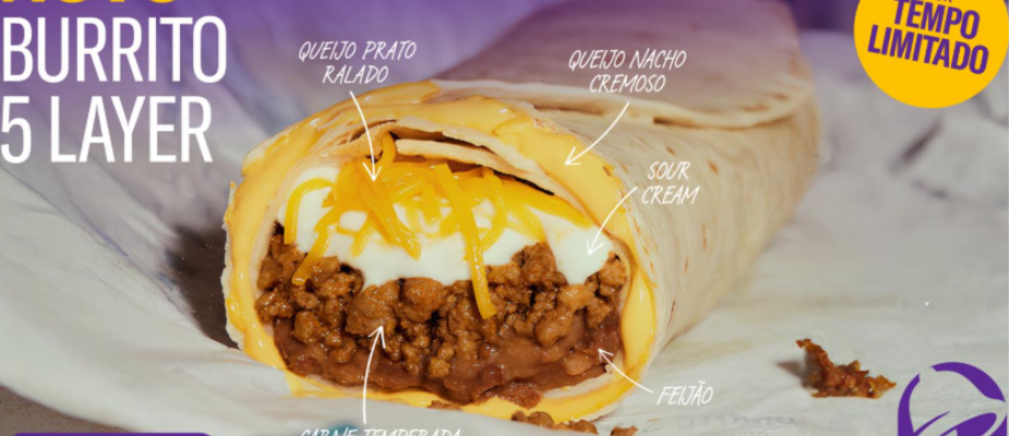 Imagem destaque: Taco Bell lança burrito com cinco camadas de recheio no Brasil