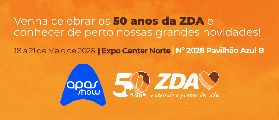 Imagem destaque: ZD Alimentos celebra 50 anos e aposta em inovação na APAS Show 2026 com lançamentos em snacks, proteínas e lácteos