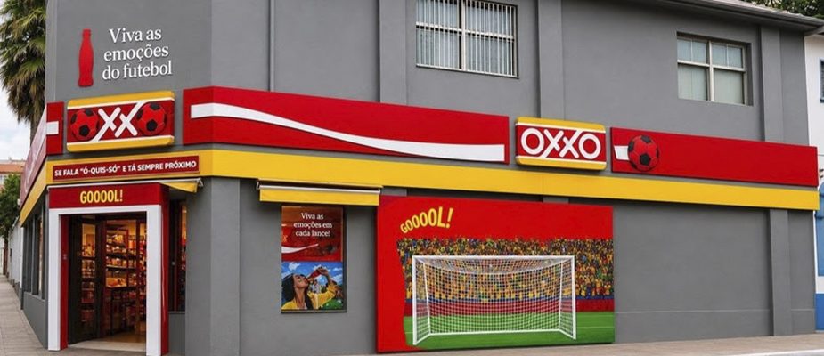 Imagem destaque: Em parceria com a Coca-Cola, Oxxo cria loja inspirada no futebol