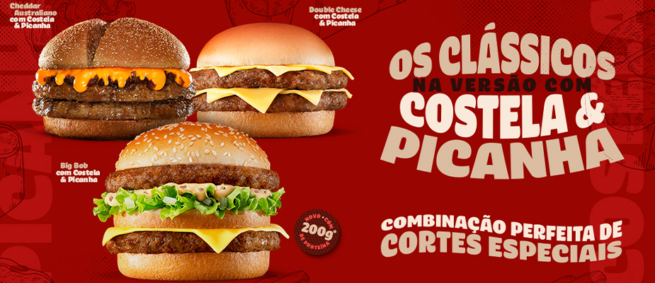 Imagem destaque: Bob’s transforma seus lanches clássicos em versões com picanha e costela