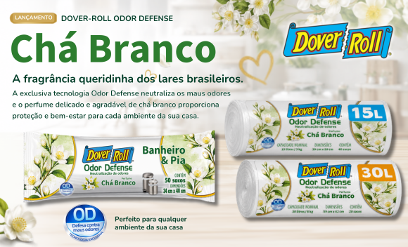 Imagem: Dover-Roll Odor Defense Chá Branco: a fragrância queridinha dos lares agora em uma linha completa