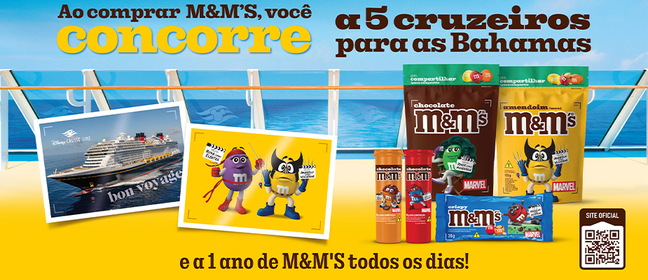 Imagem destaque: Em parceria com a Marvel, M&M’S lança promoção com viagem para cruzeiro da Disney