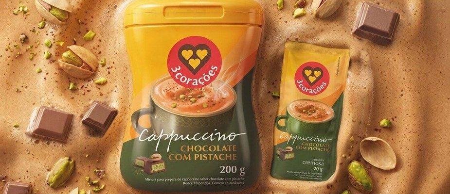 Imagem destaque: 3 Corações lança linha completa de Cappuccino Chocolate com Pistache
