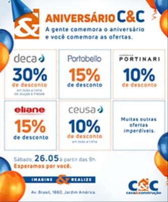 Imagem: Loja C&C Terá Descontos de Até 30% Neste Sábado