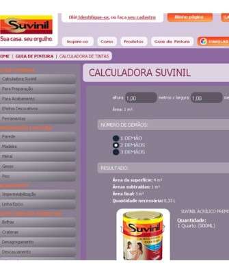 Imagem: Calculadora de Tinta da Suvinil