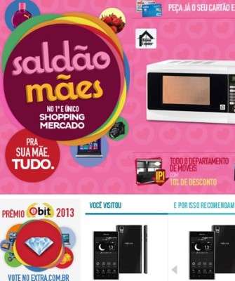 Imagem: Extra.com.br Promove Saldão de Dia das Mães