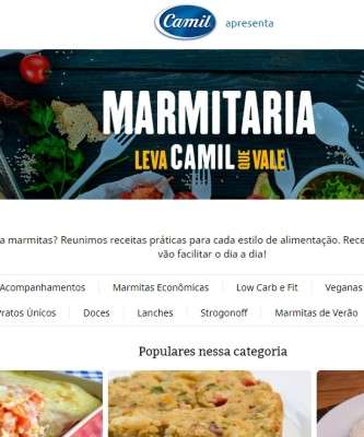 Destaque De Olho em Tendência, Camil Aposta em Marmitas